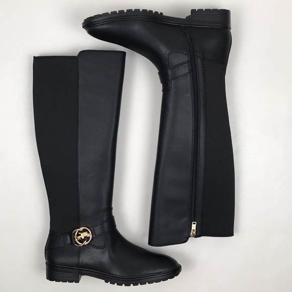 COACH Farrah Black Leather Tall Riding Boots Logo Buckle NEW NWOB - Picture 7 of 16